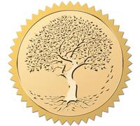 CRASPIRE 2" Tree of Life Gold Stickers Round Envelopes Sticker Self Adhesive Vintage Decorative Lables Certificate Seals 100Pcs for Awards Scrapbooks DIY Crafts Birthday Invitation Greeting Card Decor