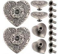 CRASPIRE 20 Sets Bag Decorative Rivets Western cowboy belt buckle Silver Retro Love Heart Flower Texture Rivet Metal Relief Pattern Screw Back Buttons Personality Leather Goods Decoration Accessories