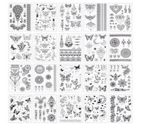 CRASPIRE 20 Styles Mandala Temporary Tattoos Flower Butterfly Black Indian Lace Temporary Removable Tattoo Stickers Paper Waterproof Long Lasting Makeup Tattoos Stickers for Body Arm Back Leg Art