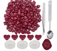 CRASPIRE 200Pcs Heart Wax Sealing Beads Red Wax Seal Beads Set with 1Pc Spoon 3Pcs Candles and 1Pc Iron Beading Tweezers for Retro Seal Stamp Christmas Cards Wine Packages Gift Wrapping