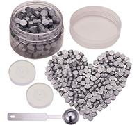 CRASPIRE 210PCS Wax Seal Beads, Silver Octagon Sealing Wax Beads Kit Packed in Can 9mm Wax Seal with 2Pcs White Tea Candles 1 PC Metal Wax Melting Spoon for Letter Greeting Card Wax Sealing Stamp