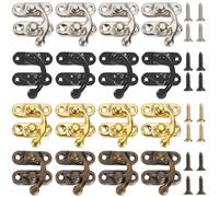 CRASPIRE 24 Sets 4 Colors Vintage Lock Clasp 23 x 25.5mm Black Gold Mini Swing Arm Clasp Latch Right Toggle Hasp Hook with Screws Metal Catch Curved Buckle for Suitcase Jewelry Box Toolbox