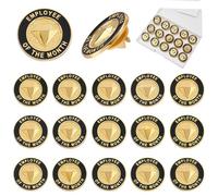 CRASPIRE 24Pcs Employee of The Month Pins Reward Enamel Pins Golden Round Diamond Positive Words Recognition Appreciation Alloy Lapel Badge Brooches for Employee Staff Team Workers Award Commendation