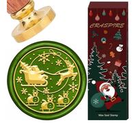 CRASPIRE 25mm Christmas Wax Seal Stamp Santa Claus Sled Vintage Elk Deer Sealing Stamps Removable Brass Head Wood Handle Antler Snowflakes Seals for Xmas Party Invitations Birthday Holiday Card Decor