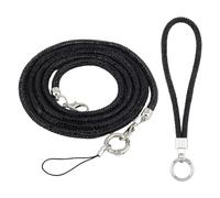 CRASPIRE 2Pcs 2 Styles Black Crystal Phone Lanyard with Alloy Clasp Rhinestone Plastic Crossbody Name Tag Hand Holder Chain Straps Accessories for Phone Case ID Cards Wallet Keys Office School