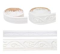 CRASPIRE 2Pcs 2 Styles White Crown Wall Molding Trim Self Adhesive Peel and Stick Wallpaper Border Grain Contact Paper Flexible XPE Bendable Strips Tile Edge DIY for Mirror Window Ceiling Decoration