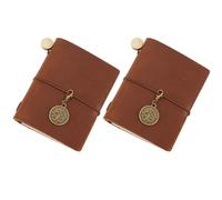 CRASPIRE 2Pcs 3.34 x 3.14inch Mini Travelers Notebook with Leather Cover Portable Vintage Personalized Tiny Travel Journal Blank Pocket Diary Brown for Keychain Writing Drawing