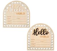 CRASPIRE 2pcs Baby Announcement Sign 5.5 Inch Arch Hello World Welcome Newborn Sign Wooden Birth Announcement Sign Baby Photo Props Name Plaques for Boys Photo Prop Baby Shower Nursery Hospital