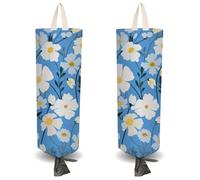 CRASPIRE 2Pcs Blue Floral Plastic Grocery Bag Flower Holder with 4Pcs Hooks Reusable Wall Mount Duty Shopping Storage Bag Sack Canvas Waterproof Washable Organizer Dispenser for Home Kitchen Store