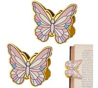 CRASPIRE 2Pcs Butterfly Book Clip Vintage Notebook Holder Gold Pink Butterflies Alloy Retro Binder Page Enamel Bill Handbook Clips Bookmark for Scrapbook Journal Travelers Art Reader Office Decoration
