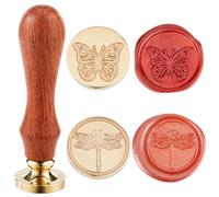CRASPIRE 2Pcs Butterfly Dragonfly 25mm Brass Wax Seal Stamp Head + 2Pcs Wooden Sealing Stamp Handle Set Removable Wedding Envelope Birthday Party Envelopes Invitations Gift Packing Wrap Decoration
