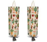 CRASPIRE 2Pcs Cactus Cartoon Plastic Grocery Bag Holder with 4Pcs Hooks Reusable Wall Mount Heavy Duty Shopping Storage Bag Sack Canvas Waterproof Washable Organizer Dispenser for Home Kitchen Store