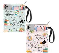 CRASPIRE 2pcs Cats Book Cover With Zipper Café Hardcover Additional Pocket Pink Paperbacks Double Sided Print Washable Fabric Waterproof Bookshelf Protector For Diaries