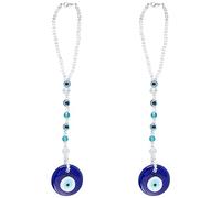 CRASPIRE 2Pcs Evil Eye Hanging Ornament Glass Beaded Pendant Decorations Blue Lucky Protection Teardrop Wall Charm Decoration for Rear View Mirror Balcony Car Office Window Home Decor Accessories
