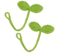 CRASPIRE 2Pcs Green Cute Knitted Crochet Leaf Sprout Handmade Headphone Accessories Headset Attachment Hanging Pendant Decorations Cable Tie Crafts Knitting Plant for Diy Bookmark Book Lovers Gifts