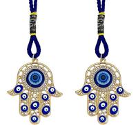 CRASPIRE 2pcs Hamsa Hand Car Pendant Blue Alloy Rhinestone Enamel Hanging
