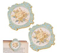 CRASPIRE 2Pcs Metal Book Clip Flower Book Holder Vintage Rose Paper Binder Clips Scrapbook Document Holders TN Traveler Page Baroque Bookmark Clamps Gold Green Alloy Handbook Bill Journaling Reading