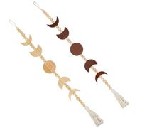 CRASPIRE 2Pcs Moon Phase Hanging Decor Boho Tassel Wall Decor Wood Bohemian Moon Sun Beaded Colored Pendant Cotton Thread Tassels Old Lace Art Tapestry for Hang Bedroom Living Room Office Decoration