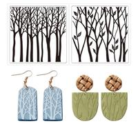 CRASPIRE 2PCS Polymer Clay Texture Sheets Silicone Texture Stamp Tree Branch Silicone Polymer Stamp Sheet Modeling Pattern Pad for Pottery Earrings Jewelry Making DIY Crafts