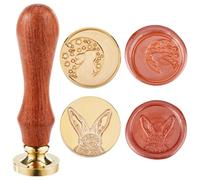 CRASPIRE 2Pcs Rubbit Moon Easter 25mm Brass Wax Seal Stamp Head + 2Pcs Wooden Sealing Stamp Handle Set Bunny Removable Wedding Envelope Birthday Party Envelopes Invitations Gift Packing Decoration
