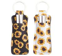 CRASPIRE 2Pcs Sunflower Lip Balm Holder Keychain Chapstick Pouch Floral Flower Colorful Rectangle Neoprene Rubber Lip Gloss Clip Lipstick Case Sleeve Holders for Women Travel Makeup Storage Bag