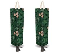 CRASPIRE 2Pcs Tropical Leaves Plastic Grocery Bag Holder with 4Pcs Hooks Turtleback Fern Plant Reusable Wall Mount Heavy Duty Shopping Storage Bag Waterproof Washable Organizer Keeper for Home Kitchen