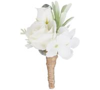 CRASPIRE 2Pcs White Rose Boutonniere Groom Flower Pins Ivory Cloth Artificial Roses Flowers Decorations Groomsman Corsage Boutonnieres for Best Man Wedding Ceremony Anniversary Parties Accessories