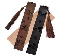 CRASPIRE 2Pcs Wood Bookmarks Bird Tree Animal Plant Leaves Funny Vintage Natural Wood Engraving Rectangle Wooden Carving with Tassel Book Marks for Teacher Student Birthday Gift Reader Writer