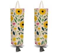 CRASPIRE 2Pcs Yellow Floral Plastic Grocery Bag Holder with 4Pcs Hooks Reusable Wall Mount Heavy Duty Shopping Storage Bag Sack Canvas Waterproof Washable Organizer Dispenser for Home Kitchen Store