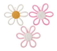 CRASPIRE 3 Colors Daisy Nursery Wall Decor Macrame Flowers Pendant with Loop Boho Woven Flower Wall Dorm Art Cotton Sign Bohemian Hanging Plaque Floral Decorations for Home Bedroom Housewarming Gifts