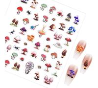 CRASPIRE 3 Sheets 3D Mushroom Nail Art Stickers Self Adhesive Embossed Nails Design Decals Cute Elf Butterfly for Women Colorful DIY Manicure Supplies Decoration Accessories Charms