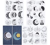CRASPIRE 3 Sheets Moon Phase Moth Water Soluble Embroidery Patterns Stabilizers Tarot Hand Sewing Stick and Stitch Transfers Fabric Wash Away Pre-Printed Self Adhesive for Bags Cloth Sewing Lovers