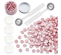CRASPIRE 300 Pieces Octagon Sealing Wax Beads Sticks with 4 Pieces Tea Candles and 2 Piece Wax Melting Spoon for Wax Stamp Sealing (Pearl Pink)