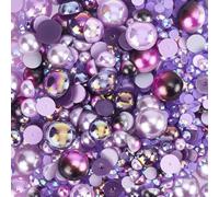 CRASPIRE 30g Flatback Pearls and Rhinestones Set Purple 3mm-10mm Mixed Size Half Round Flat Back Resin Rhinestone Multi Color Bulk for Crafts Art Face Jewelry Nail Shoes Decoration Makeup