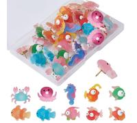 CRASPIRE 30Pcs Cartoon Sea Animl Push Pins Decorative Resin Push Pins for Cork Board Fish Thumbtacks Crab Octopus Thumb Tacks Bulletin Board Photos Wall Office Supplies DIY Office Decorations
