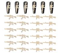 CRASPIRE 32Pcs/Box Gun Nail Charms 2 Styles 3D Y2K Luxury Rhinestone Gold Nail Gems Set Metal Alloy Flat Gothic Vintage Punk Studs Decor for Women Acrylic Nail Art DIY Crafts Jewelry Christmas Decor