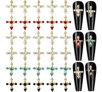CRASPIRE 36Pcs 6 Colors Cross Nail Charms 3D Y2K Metal Alloy Rhinestone Flat Luxury Gems Set Gothic Vintage Punk Studs Decor for Women Art Crafts DIY Jewelry Christmas Decorations Cellphone