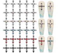 CRASPIRE 36Pcs Cross Nail Charms 3D Y2K Luxury Nail Gems Set 6 Colors Rhinestone Metal Alloy Flat Gothic Vintage Punk Studs Decor for Women Nail Art DIY Crafts Jewelry Christmas Decor Cellphone