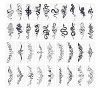 CRASPIRE 38 Sheets Snake Temporary Tattoos Totem Rose Flower Black Snake Paper Temporary Removable Tattoo Stickers Paper Waterproof Long Lasting Makeup Tattoos Stickers for Body Arm Neck Back Leg Art