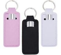 CRASPIRE 3Pcs 3 Styles Black Chapstick Holder Lip Balm Keychain Pouch Colorful Rectangle Neoprene Printed Rubber Lipstick Lip Gloss Case Sleeve Holder for Women Travel Makeup Storage Bag