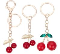 CRASPIRE 3Pcs 3 Styles Cherry Charm Keychains Fruit Key Chain Gold Metal Alloy Enamel Fruits Red Cherries Green Leaves Hanging Pendant Tassel Keyring Keychain for Keys Purse Backpack Bags Accessories