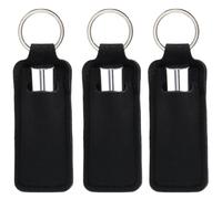 CRASPIRE 3Pcs Black Chapstick Holder Keychain Lip Balm Holder Bulk Rectangle Neoprene Rubber Printed Lip Gloss Clip Lipstick Case Sleeve Pouch for Women Travel Makeup Storage Bag Protect