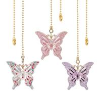CRASPIRE 3Pcs Butterfly Ceiling Fan Pull Chain Extender Colorful Pink Purple Alloy Rhinestone Charm Ornament Pendant Adjustable Extension Iron Ball Connector for Ceiling Light Table Lamp Fan Decor