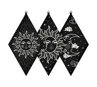 CRASPIRE 3pcs Minimalist Boho Wall Decor Moon and Sun Wooden Wall Art Black Gothic Farmhouse Rustic Tarot Pendulum Hanging Sign Decoration for Home Bedroom Living Room Gallery 6.7 x 11.8in