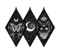 CRASPIRE 3pcs Minimalist Boho Wall Decorations Butterfly Wood Wall Signs Farmhouse Rustic Cat Wall Pediments Moon and Sun Decor Wall Art with Hanging Hook for Home Bedroom Living Room Gallery