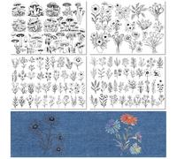 CRASPIRE 4 Sheets Embroidery Flower Patterns Water Soluble Embroidery Stabilizers Mushroom Plants Hand Sewing Transfers Paper Wash Away Pre-Printed Self Adhesive Patterns for Bags Cloth Sewing Lovers
