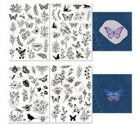 CRASPIRE 4 Sheets Flowers Butterfly Bee Water Soluble Embroidery Stabilizers 89Pcs Patterns Hand Sewing Stick and Stitch A4 Transfers Fabric Wash Away Printed Self Adhesive for Cloth Sewing Lovers
