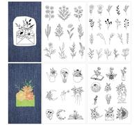CRASPIRE 4 Sheets Flowers Moon Water Soluble Embroidery Stabilizers 2 Style Plants Hand Sewing Stick and Stitch Transfers Paper Wash Away Pre-Printed Self Adhesive Patterns for Bags Cloth Sewing Lover