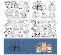 CRASPIRE 4 Sheets Water Soluble Embroidery Patterns Animals Dog Pig Lion Penguin Frog Fox Turtle Pre-Printed Self Adhesive Water Soluble Hand Sewing Stabilizers for Embroidery Shirts Coats Bags Towels