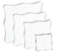 CRASPIRE 4 Styles Acrylic Stamp Blocks Tools with Grid Lines Wavy Frosted Border Decorative for DIY Crafts Scrapbooking Essential Card Crafts Making Ornaments Stamping DIY Tools Projects Art